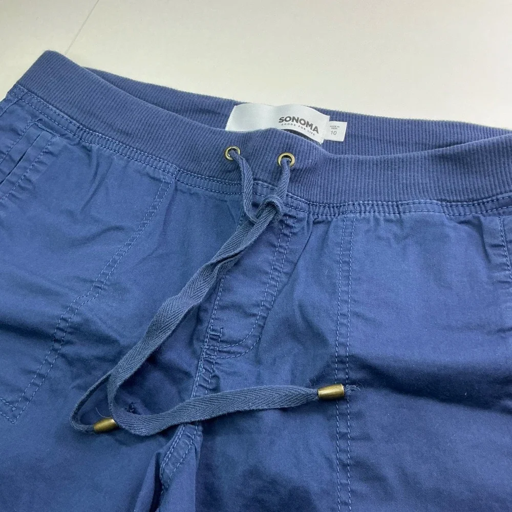 Sonoma Blue Utility Cargo Shorts Womens 10 Elastic Waist Drawstring Cuffed